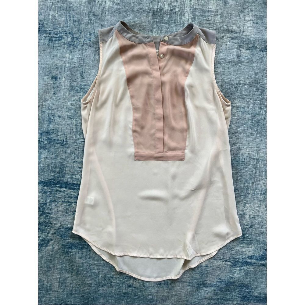 Ann Taylor Loft Cream Pink Gray Sleeveless Button Neck Blouse XS - Picture 6 of 7